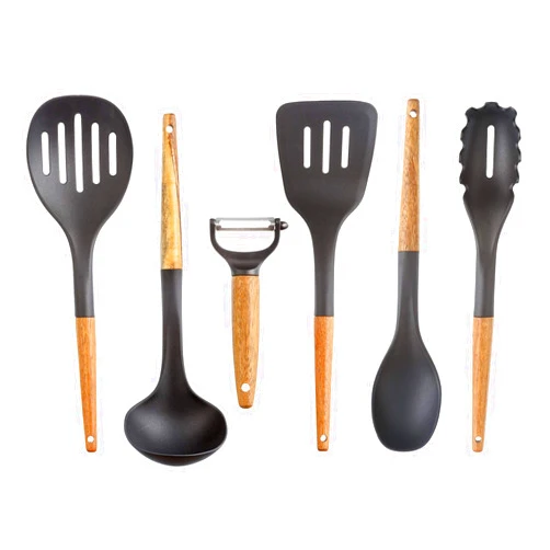 Glad Cooking Utensils Set with Acacia Wood Handles, 6 Pieces | Nylon Tools for Nonstick Cookware | Heat Resistant Kitchen Gadgets | Culinary Essentials