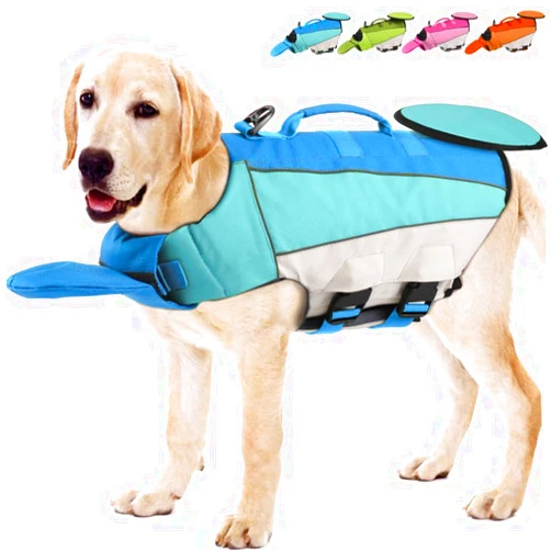 EMUST Large Dog Life Jacket, Dog Life Vest for Swimming, Adjustable Dog Swimming Vest, High Flotation Dog Life Preserver with Rescue Handle, Blue, XXL