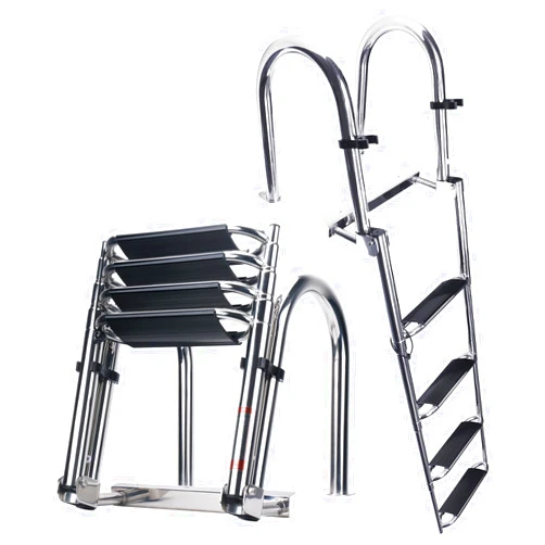 Hoffen Heavy Duty Pontoon Boat Ladder, 316 Stainless Steel 4 Step Telescoping Folding Ladder Rear Entry Inboard Ladder All Welded Reinforce Dock Ladder Swim Deck Ladder Wide Steps Strong Handrails