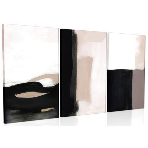 AKWISH Abstract Canvas Wall Art Set of 3, Modern Beige Black and White Wall Decor, Neutral Abstract Artwork Poster Prints Painting for Living Room, Bedroom, Dining Room, Framed 12x16 In