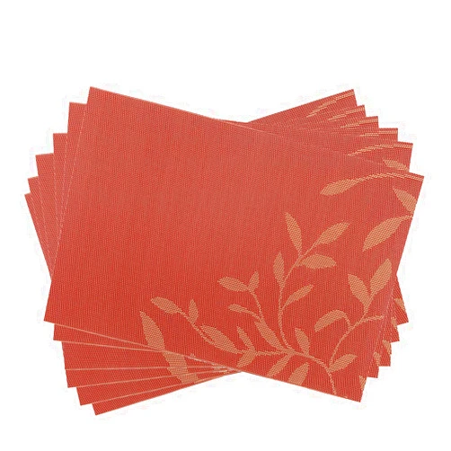 Gugrida Place Mats PVC Set of 6, Table Placemats Set of 6 PVC Woven Vinyl Place Mats Table Mats Natural Color (6 pcs, Oriange Leaves)