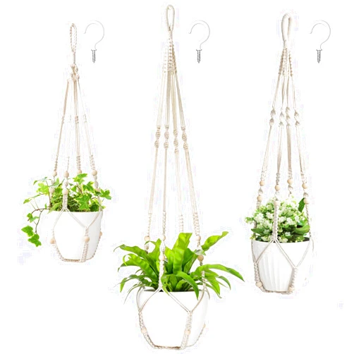 Mkono 3 Pack Macrame Plant Hangers Indoor Different Size Hanging Planter Basket Flower Pot Holder with Beads No Tasselss 43