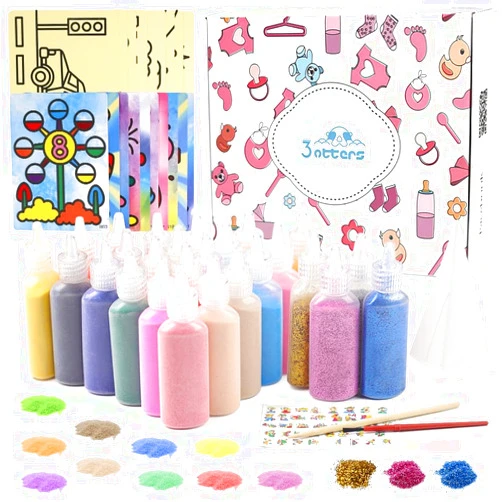 3 otters 26 Color Sand Art Kits for Kids, DIY Sand Arts and Crafts Kit Scenic Sand Kit with 20 Sheets Sand Art Pattern Templates Set, Decorarive Colored Sand