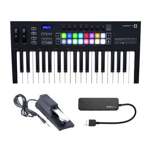Novation Launchkey 37 (MK3) 37-Key MIDI Keyboard Bundle with Sustain Pedal and 4-Port USB 3.0 Hub (3 Items)