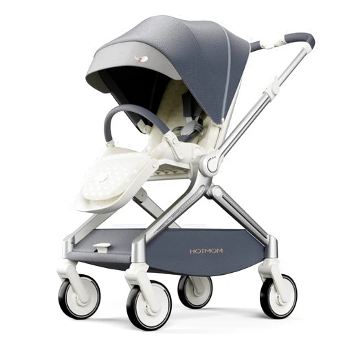 Hot Mom Baby Lightweight Stroller, Intelligent Seat Reversing，Double Brake and PU Anti-Shock Tire Combine Baby Pushchair, Newborn to Toddler's Baby Stroller, Grey