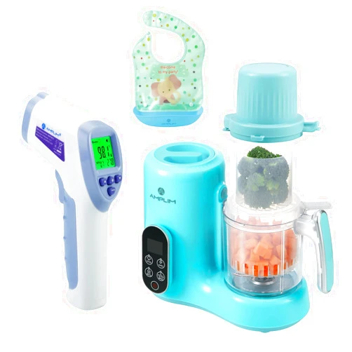 Amplim Deluxe Baby Food Maker and No Touch Forehead Thermometer for Babies and Adults | Bundle Pack