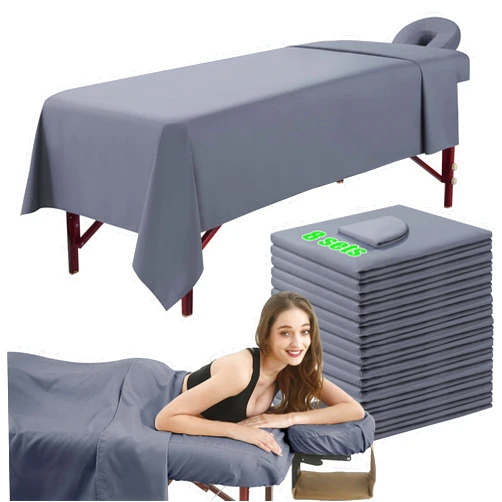 OMUTAVM 3 Piece Massage Table Sheets Set 8 Sets Microfiber Massage Bed Cover Soft Waterproof and Oil Proof Reusable for SPA Beauty Tattoos Includes Table Cover,Fitted Sheet and Face Rest Cover (Grey)