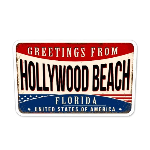 Squiddy Greetings from Hollywood Beach Florida Vinyl Sticker | Travel Souvenir Decal for Phone, Laptop, Water Bottle | 4 inch Wide