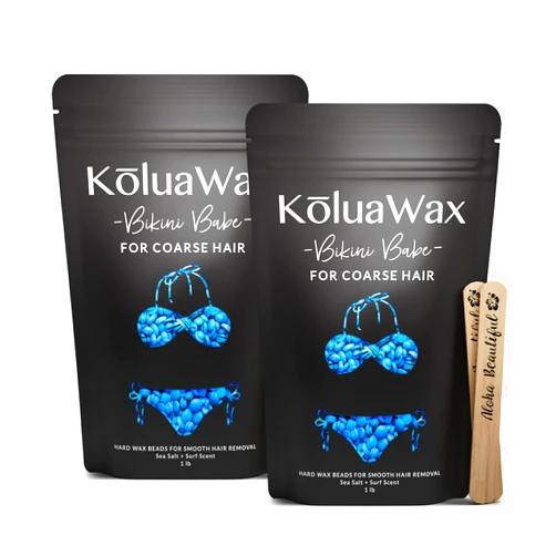KoluaWax Hard Wax Beads for Hair Removal – Coarse Hair Formula – Face, Brazilian, Underarms, Back Chest, Bikini Waxing – Sea Salt & Surf, 1lb Refill for Wax Warmers & 10 Large Applicator Sticks 2 Pack