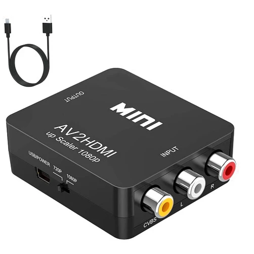BD&M AV to HDMI Converter, RCA to HDMI, 1080P Mini RCA Composite CVBS Video Audio Converter Adapter Support PAL/NTSC for TV/PC/ PS3/ STB/Xbox VHS/VCR/Blue-Ray DVD Players - Black