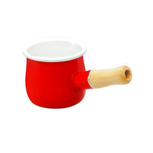 YumCute Home Enamel Milk Pot, Small Enamel Saucepan Milk Pot Butter Warmer 4 Inch 17 Oz Enamel Small Sauce Pan with Wooden Handle, Perfect Size for Heating Smaller Liquid Portions. (Red）