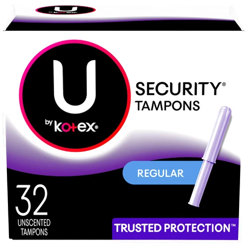 U by Kotex Security Tampons, Regular Absorbency, Unscented, 32 Count (Packaging May Vary)