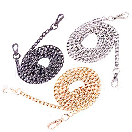 Swpeet 3Pcs Luxury Fashion 47 Inche Replacement Flat Chain Strap with Buckles Set, Perfect for DIY Metal Shoulder Cross Body Bag Hand Bag Purse Replacement （ Gold + Silver+ Gun-Black