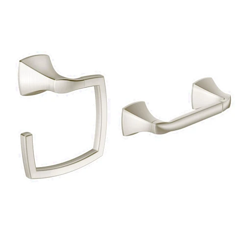 Moen YB5108BN Voss Pivoting Toilet Paper Holder, Brushed Nickel with Moen YB5186BN Voss Collection Bathroom Hand Towel Ring, 11.61 x 2.83 x 6.81 inches, Nickel