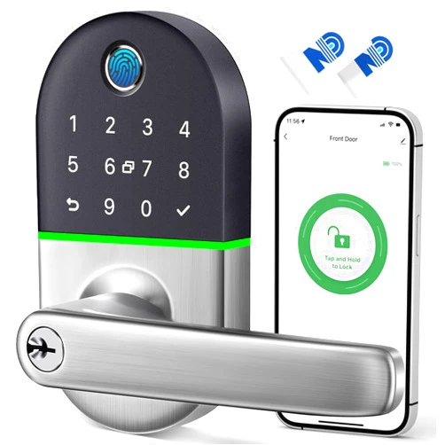 NICE DIGI Smart Keypad Door Lock with Handle: Keyless Entry Door Lock for Front Door - Fingerprint Biometric Door Lock - Electronic Digital Door Lock with Code - Easy Installation