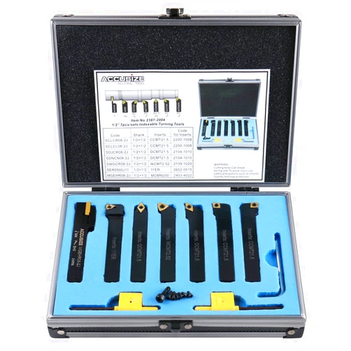 Accusize Industrial Tools 7 Pieces/Set 1/2'' Indexable Carbide Turning Tool Set in Fitted Box, 2387-2004