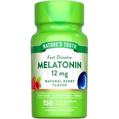 Nature's Truth Melatonin 12 mg | 150 Tablets | Quick Dissolve | Natural Berry Flavor | Vegan, Non-GMO & Gluten Free Supplement for Adults