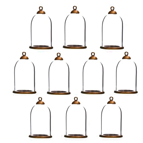 ZenRa 10 Pieces Clear Tube Glass Globe Bottle with findings Hollow Dome, Glass Vial Pendant Charms (30x20mm Bronze Classic)