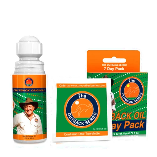Outback Pain Relief Topical Roll-On Oil 50mL and 7 Pack Towelettes 3mL Bundle - Long Lasting Muscle Ache, Nerve & Joint Pain Support