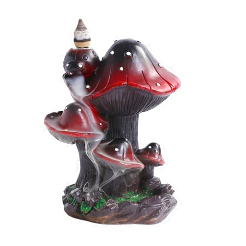 GENDLTHIJ Incense Burner Backflow Incense Holder, Resin Mushroom Handmade Waterfall Cone Burner with 20 Incense Cones and 30 Incense Sticks, Home Decor Aromatherapy Ornament Yoga
