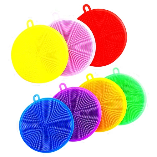 XHFU Silicone Dish Scrubber, 7 Pack Silicone Sponge Dish Brush Food Grade BPA Free Reusable Rubber Sponges Dishwasher Safe and Dry Fast for Kitchen Dish Dishes Fruits Vegetables Washing and Cleaning