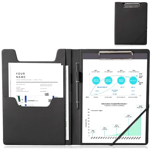 ProCase Clipboard Folder Portfolio, Leather Business Padfolio Organizer Letter Size Professional Folder Binder for Interview Meeting Resume Office Conference School -Black