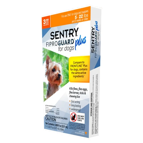 Fiproguard Sentry Fiproguard Plus for Dogs, Flea and Tick Prevention for Dogs (5-22 Pounds), Includes 3 Month Supply of Topical Flea Treatments