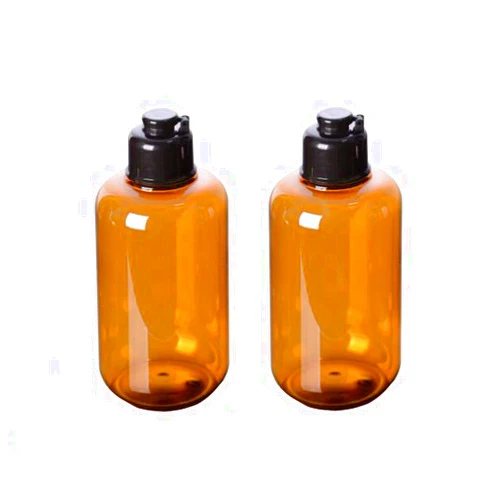 VASANA 300ml/10oz Empty Refill Plastic Squeeze Bottles with Black Flip Cap Cosmetic Makeup Essential Oil Water Shampoo Shower Gel Liquid Body SoapStorage Holder DIY Beauty Tool Pack of 2 (Amber)