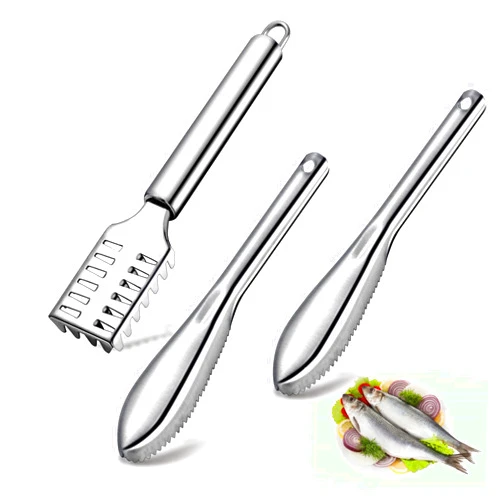 Mamakoi 3Pieces Fish Scaler Remover Cleaner Fish Scaler Brush With Stainless Steel Sawtooth Easily Remove Fish Scales-Cleaning Brush Scraper For Chef And Home Cooks Kitchen Fish Cleaning Seafood Tools