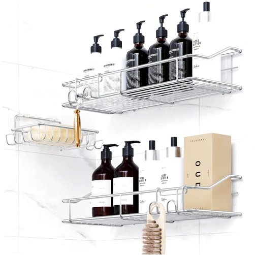 ODesign Adhesive Bathroom Shelf Organizer Shower Caddy Kitchen Spice Rack Wall Mounted No Drilling SUS304 Stainless Steel Rustproof
