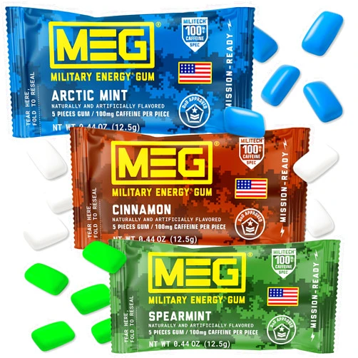 MEG Gum - Military Energy Gum | 100mg of Caffeine Per Piece - 15 piece Sample Pack - Energy and Focus to Boost Performace