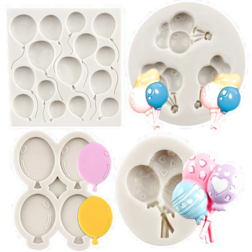 MYPRACS Balloon Silicone Molds Air Balloon Fondant Molds For Baby Shower Sugarcraft Cake Decorating Cupcake Topper Candy Chocolate Gum PastePolymer Clay Set Of 4