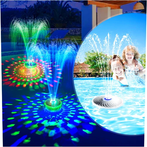 DeeprBetter Solar Pool Fountain with Light, Upgrade High Efficiency Solar Powered Pool Water Fountain Pump,Floating Pool Fountain for Above Ground Pool Waterfall,Solar Pool Sprinkler Fountain Blue