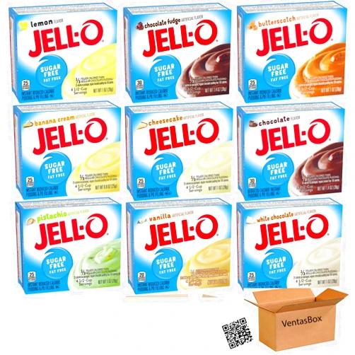 Jell-O Sugar Free Pudding Variety Pack - 9 Flavors/Boxes plus Re-order magnet by VentasBox