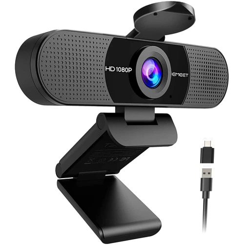 EMEET 1080P Webcam with Microphone, C960 Web Cam, 2 Mics, 90° FOV, USB Type-A & A-to-C Adapter, Plug&Play Computer Camera for Online Calling, Zoom/Teams/Facetime, Switch 2 Camera Support, 2025 Version