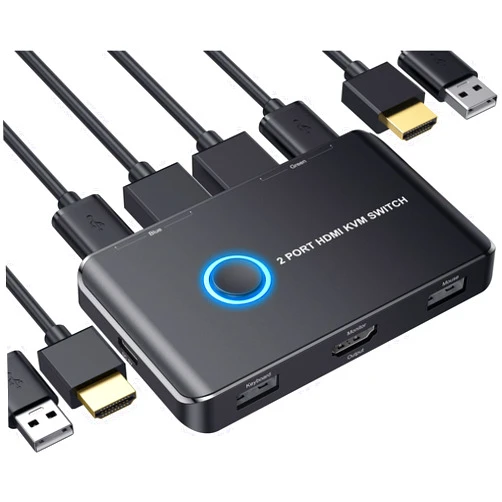 ABLEWE KVM Switch HDMI 2 Port Box,ABLEWE USB and HDMI Switch for 2 Computers Share Keyboard Mouse Printer and one HD Monitor,Support UHD 4K@60Hz,with 2 USB Cable and 2 HDMI Cable