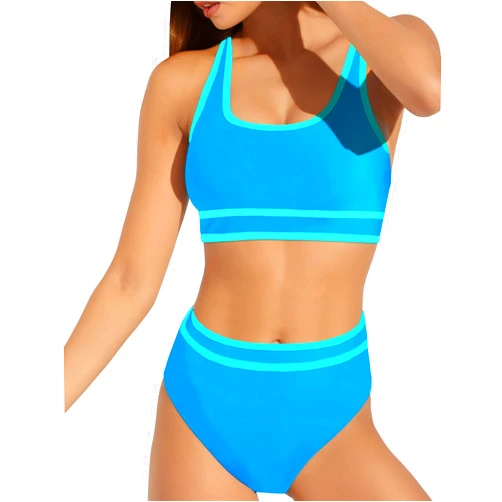Buauty Women's High Waisted Bikini Sets Two Piece Swimsuits for Women Sporty Color Block Cheeky High Cut Bathing Suits 2024