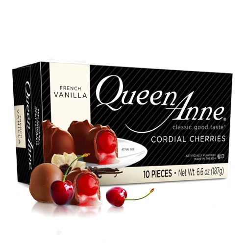 Queen Anne French Vanilla Chocolate Covered Cordial Cherries | 6.6 oz | 10 Piece Gift Boxes | Whole Maraschino Cherry Creamy Filled Liquid Center | Easter Holiday Chocolate Candy