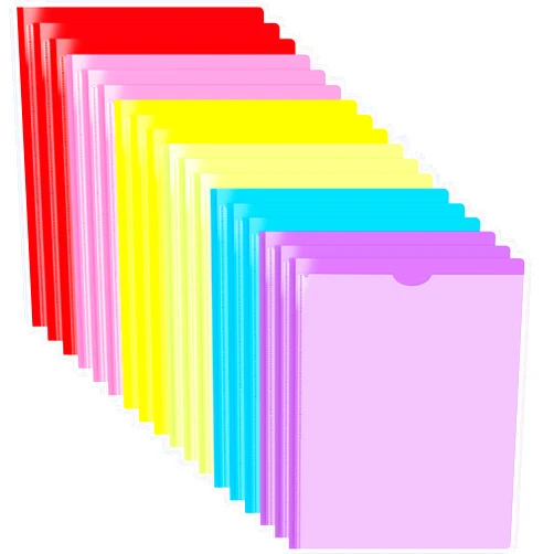 JISUSU Heavy Duty Plastic Folders with Clear Front Pocket and 3 Prongs - Assorted Colors, Letter Size, 18 Pack