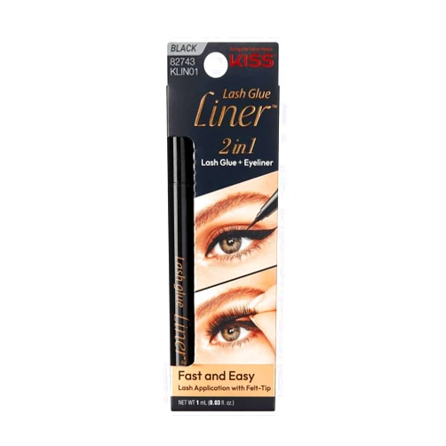 KISS Lash GLUEliner, 2-in-1 Felt-Tip Eyelash Adhesive and Eyeliner, Matte Finish, Foolproof Application, Easy Touch-Up, 0.03 Fl Oz.- Black, Packaging May Vary