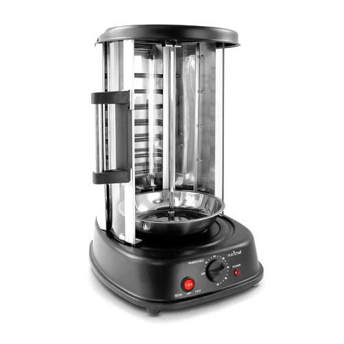 NutriChef Vertical Rotating Shawarma Oven - Rotisserie, Shawarma, & Kebab Machine - Stain-Resistant, Energy-Efficient - Heat-Resistant Door - Includes Kebab Rack with 7 Skewers - Stainless Steel