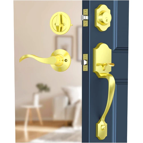Brightify Brushed Gold Front Door Lock Set, Keyed Entry Door Handle with Deadbolt for Home Security, Reversible Left/Right-Hand, Adjustable Latch, Fits 1-3/8