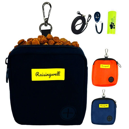 Raisingwell Dog Treat Pouch for Pet Walking and Training with Clicker Poop Bags Small Fanny Zipper Pack Holder for Puppy Snack Dispenser Kit for Leash and Outdoor Use (Black)