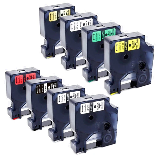 LabelPros Compatible DYMO D1 45013 45010 45017 45018 45019 45021 45022 45023 Label Maker Tape for DYMO 160 280 PnP 360D 210D Labeler, 0.47 Inch (12mm) Width, 23 Feet Length, 8-Pack