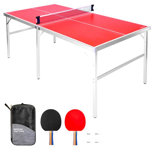 GoSports Mid-Size Table Tennis Game Set - Red or Blue - Indoor/Outdoor Portable Table Tennis Game with Net, 2 Table Tennis Paddles and 4 Balls