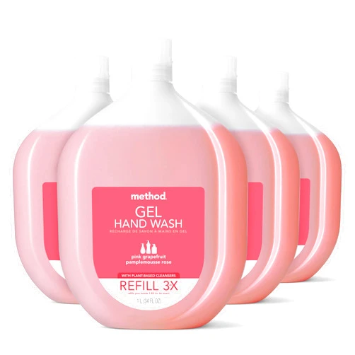 Method Gel Hand Soap Refill, Pink Grapefruit, Recyclable Bottle, 34 oz, 4 pack