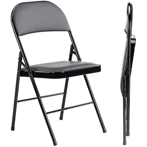 Pwigs Pretty&Popular Folding Chair 2 Pack Leather Padded Folding Chairs Sturdy Metal Foldable Chairs for Home Office Party Black 2 Pack