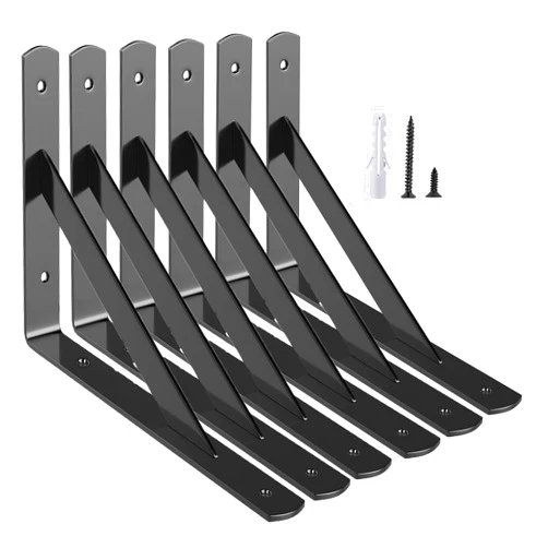 GOFOWRK 10 Inch Shelf Brackets Heavy Duty Shelf Bracket 10 x 6 Inch Metal Shelf Bracket Triangle Shelf Brackets with Hardware, Black, 6 Pack