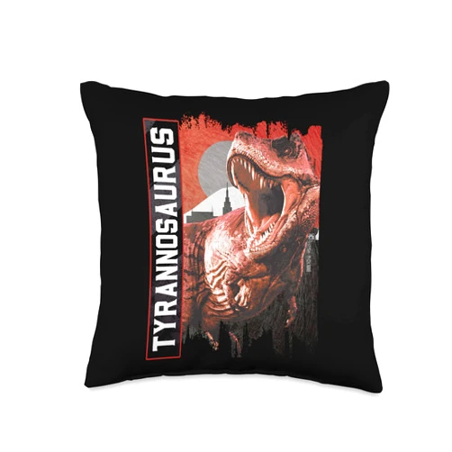 TheDinoIsland.com T-Rex Grunge Design, Dino Gift Idea, TRex Adults Dinosaur Throw Pillow, 16x16, Multicolor