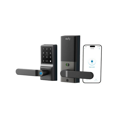 Eufy Security eufy Smart Lock C33, Keyless Fingerprint Door Lock with Handle, Integrated Wi-Fi, Remote Control via App, Biometric Entry Knob, Auto-Locking, IP53 Waterproof (2025 New Version)